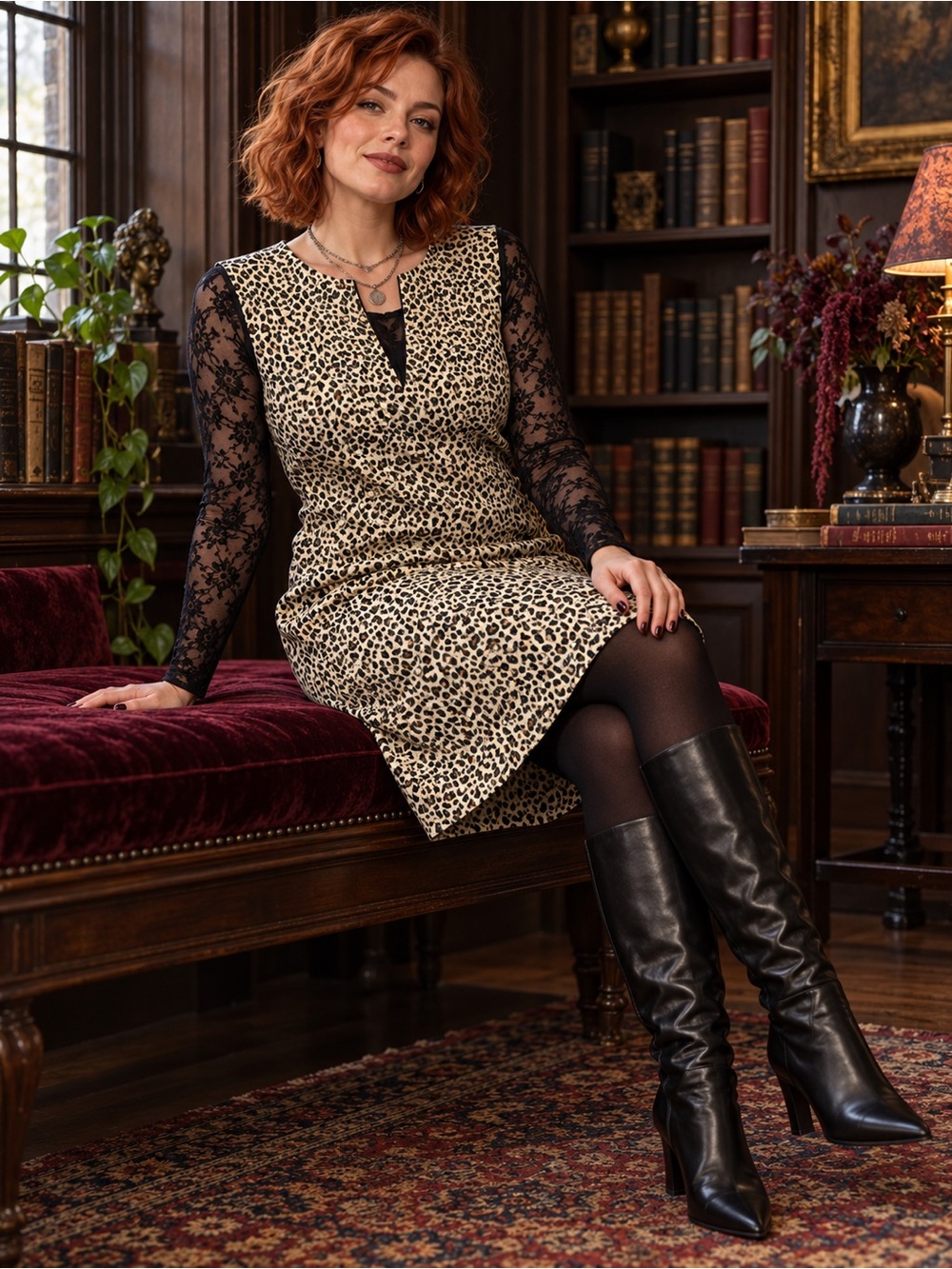 Vintage Robbie Bee Silk Leopard Dress Whimsigoth Corporate Goth Large